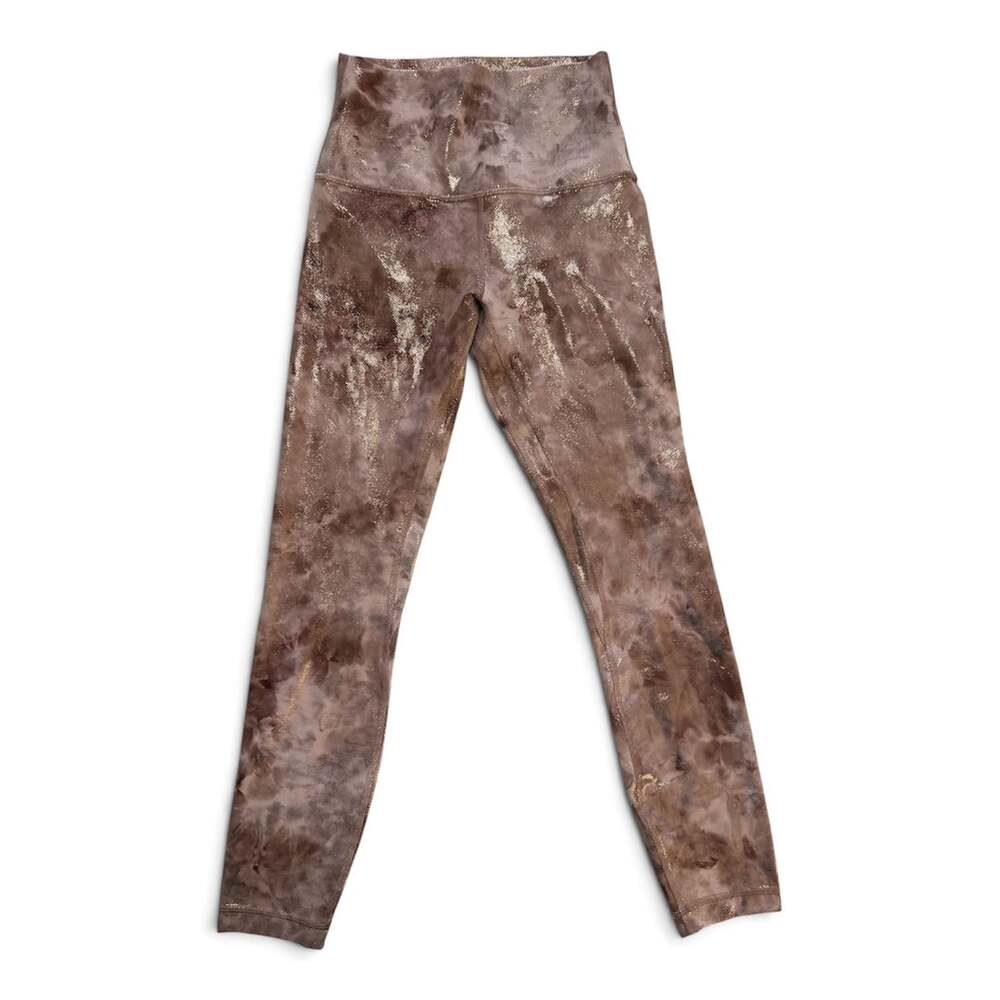 RARE Lululemon Align HR Pant 25" Shine Diamond Dye Cacao Gold Foil - Size 4 (LW5